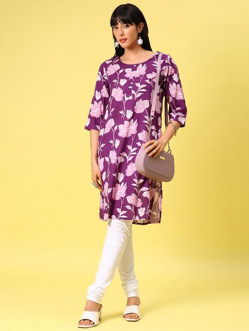 women purple floral print straight kurta - 21829900 -  Standard Image - 0