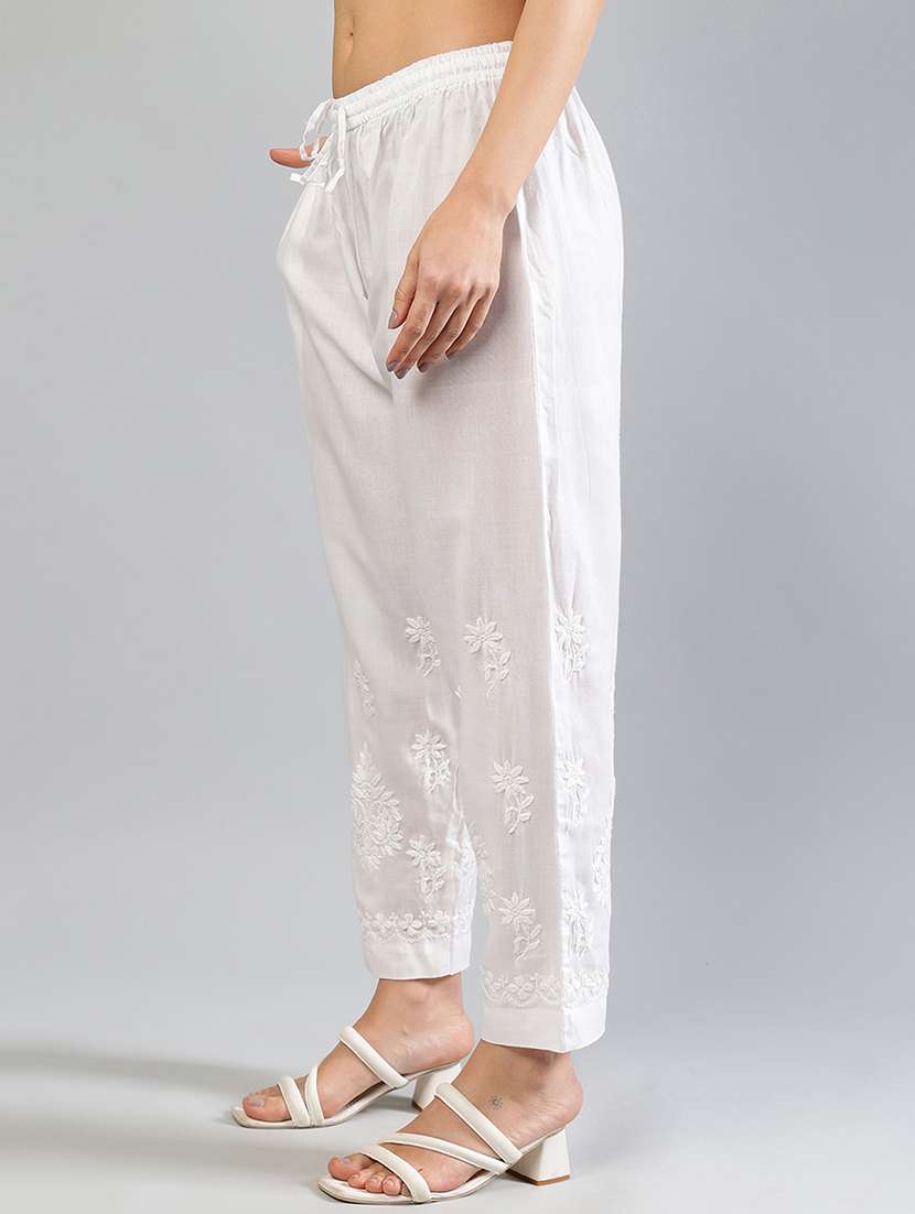 women white chikankari work straight tapered pant - 21839453 -  Standard Image - 1