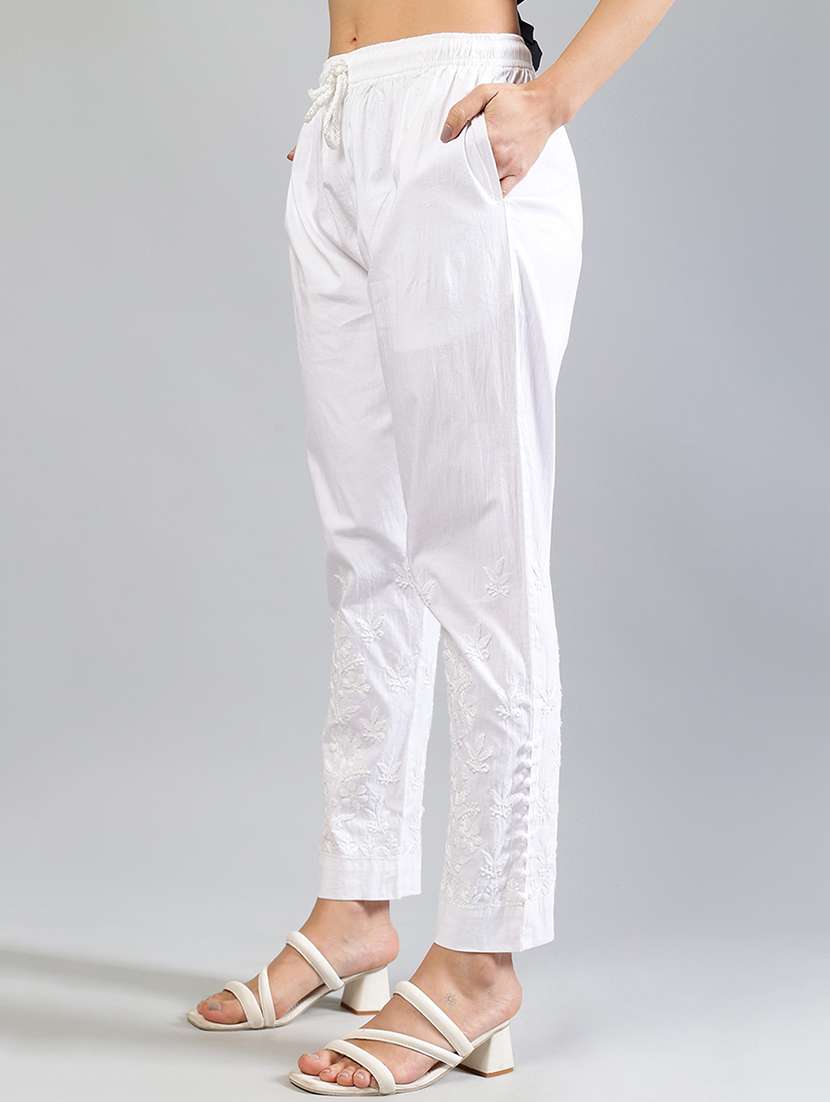 women white chikankari work straight tapered pant - 21839454 - Standard Image - 1