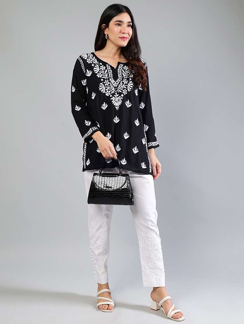 women white chikankari work straight tapered pant - 21839454 - Standard Image - 4