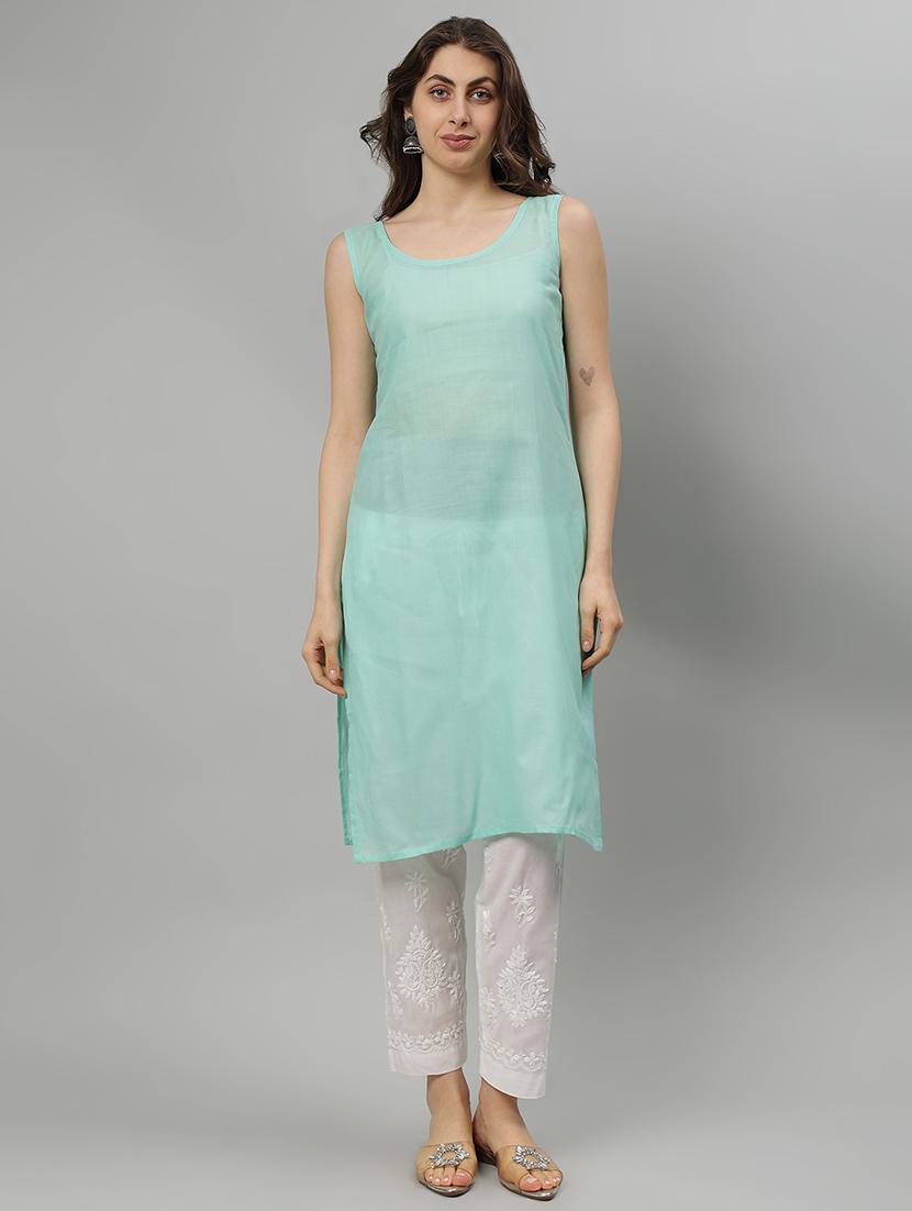 women three quarter sleeve straight chikankari kurta - 21839455 - Standard Image - 6