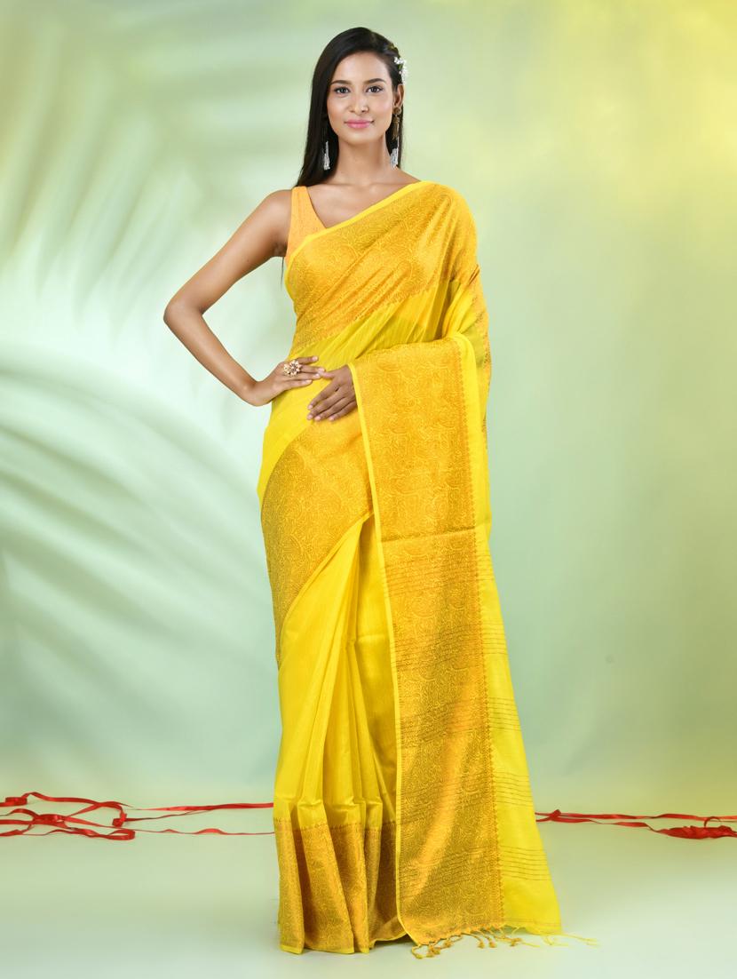 women solid with zari bordered saree with blouse - 21839456 -  Zoom Image - 0