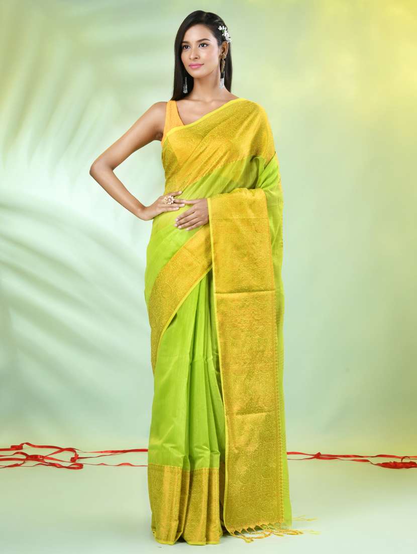 women solid with zari bordered saree with blouse - 21839457 -  Standard Image - 1