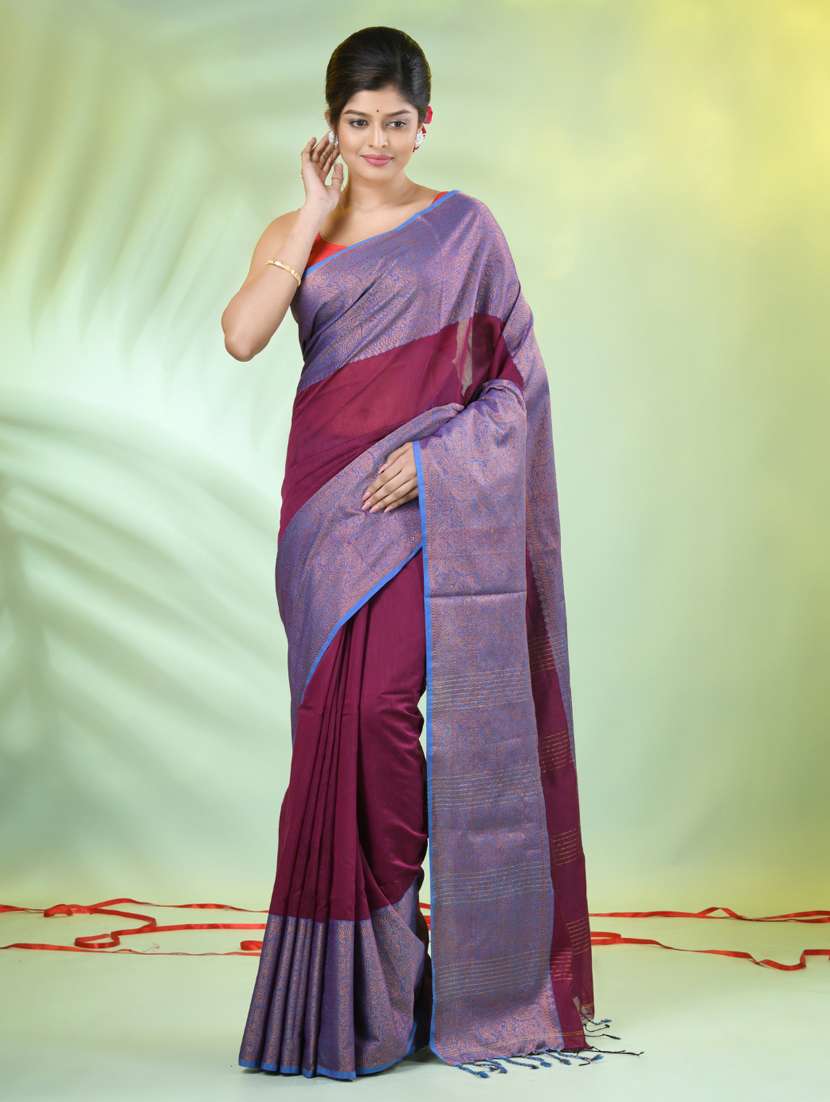 women solid with zari bordered saree with blouse - 21839458 -  Standard Image - 1