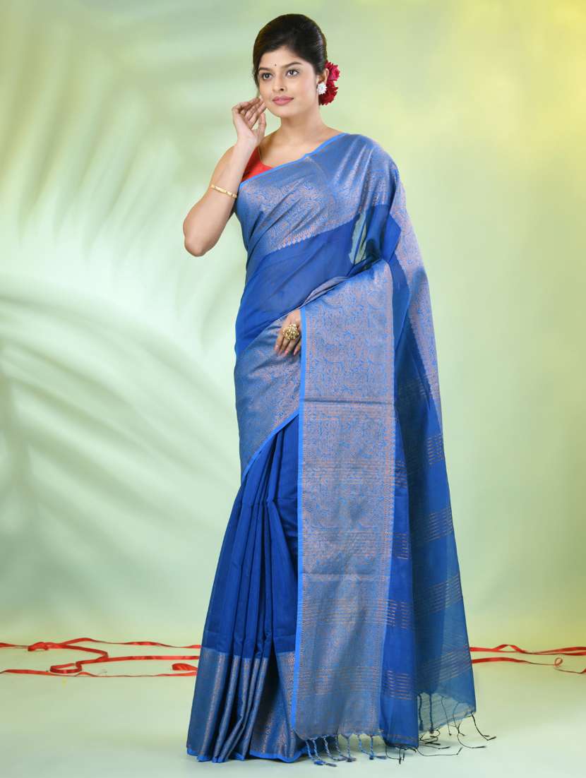 women solid with zari bordered saree with blouse - 21839459 -  Standard Image - 1