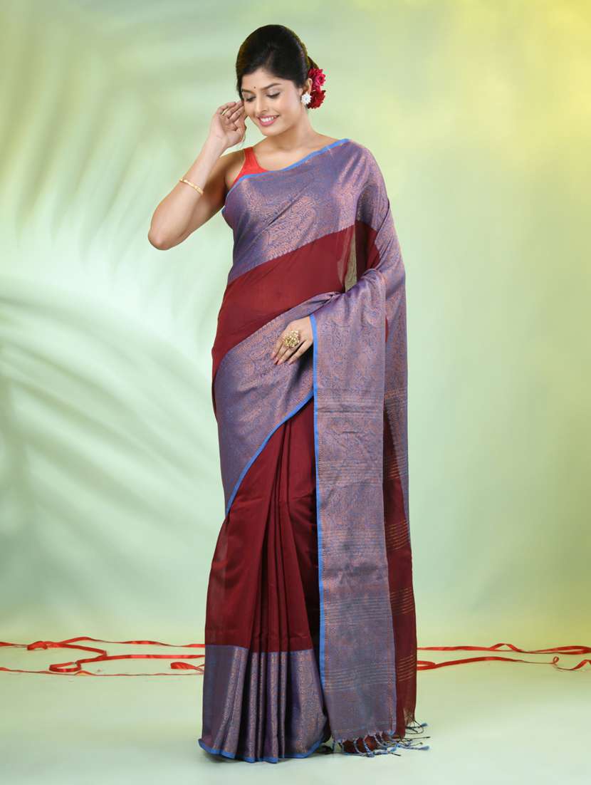 women solid with zari bordered saree with blouse - 21839460 -  Standard Image - 1