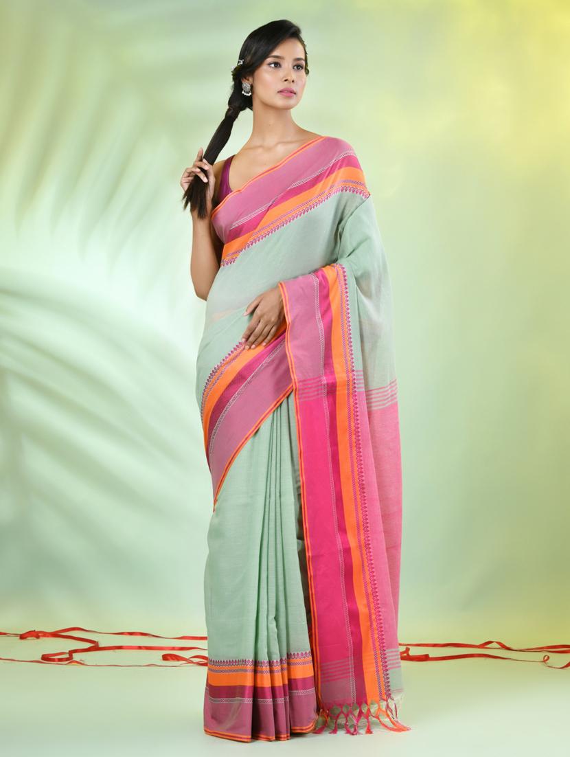 green cotton handloom saree with blouse - 21839463 - Standard Image - 1