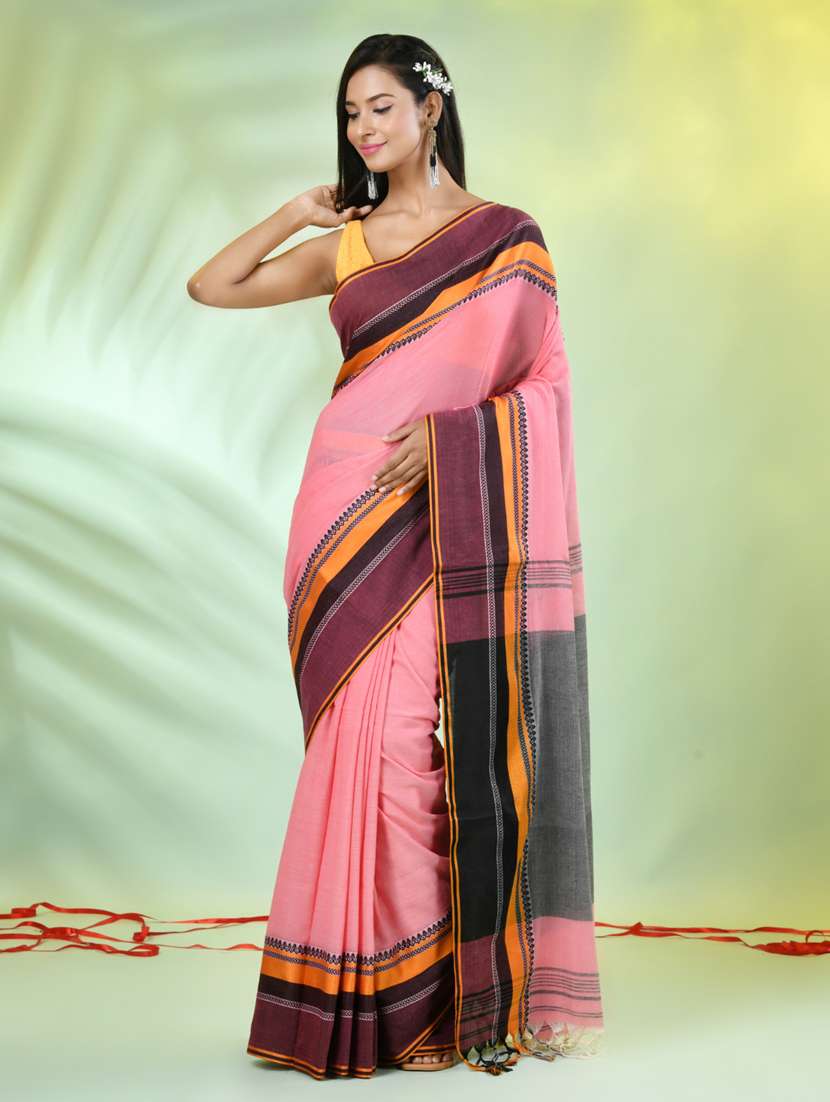 peach cotton handloom saree with blouse - 21839465 -  Standard Image - 1