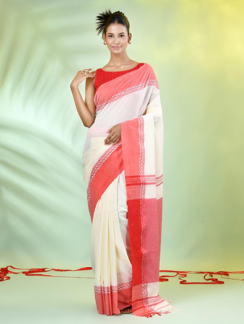 off white cotton handloom saree with blouse