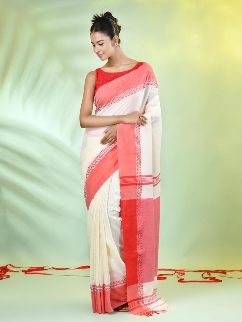 off white cotton handloom saree with blouse - 21839466 - Standard Image - 1