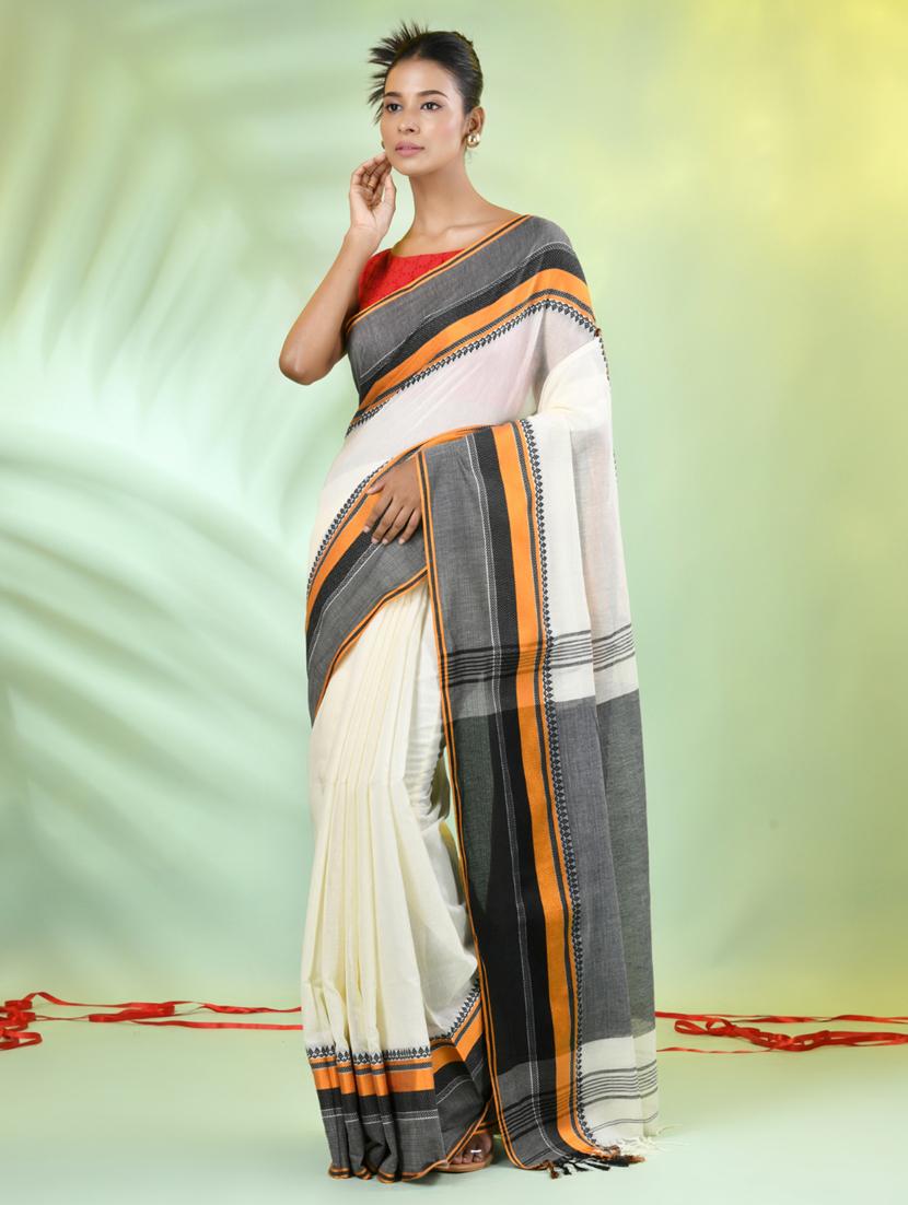 off white cotton handloom saree with blouse - 21839470 - Standard Image - 1