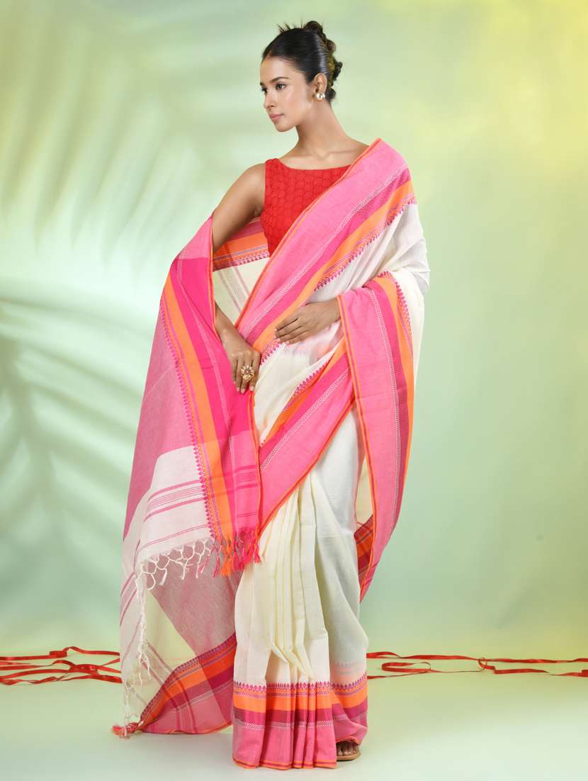 off white cotton handloom saree with blouse - 21839471 -  Standard Image - 1