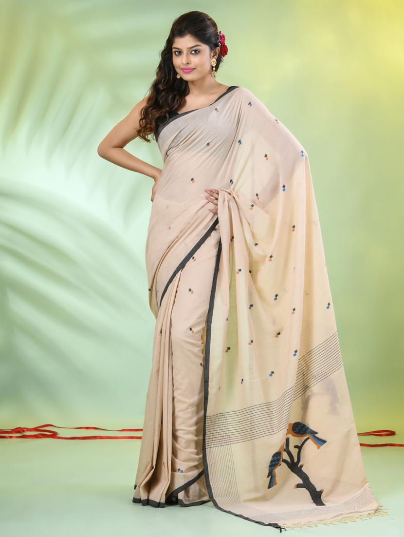 women beige handloom saree with blouse - 21839473 -  Standard Image - 1