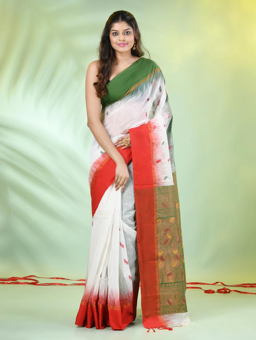 women white handloom saree with blouse - 21839487 - Standard Image - 1