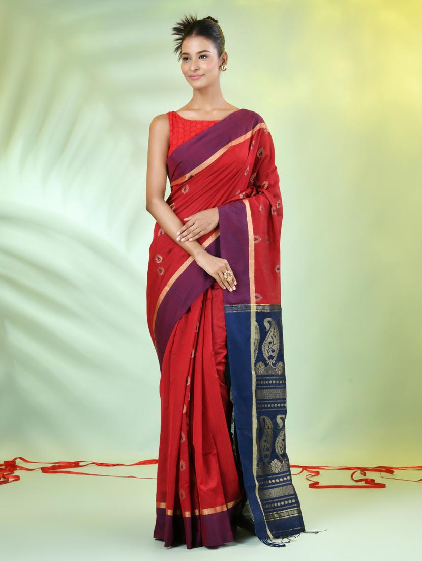 women red handloom saree with blouse - 21839508 -  Standard Image - 1