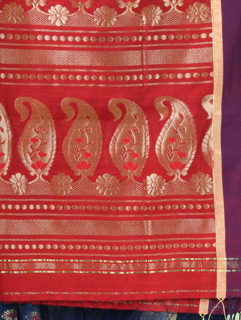 women blue handloom saree with blouse - 21839509 -  Standard Image - 4