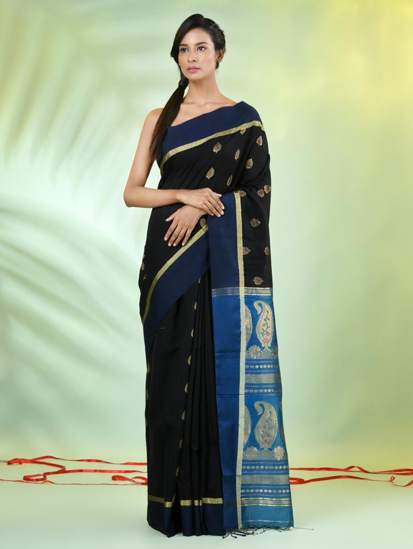 women black handloom saree with blouse - 21839511 - Standard Image - 1