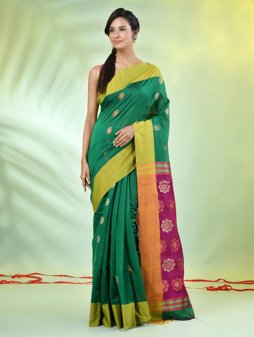 women green handloom saree with blouse - 21839512 -  Standard Image - 1