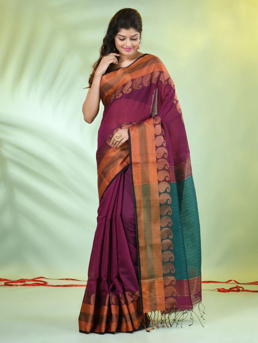 women solid with zari bordered saree with blouse - 21839515 -  Standard Image - 1