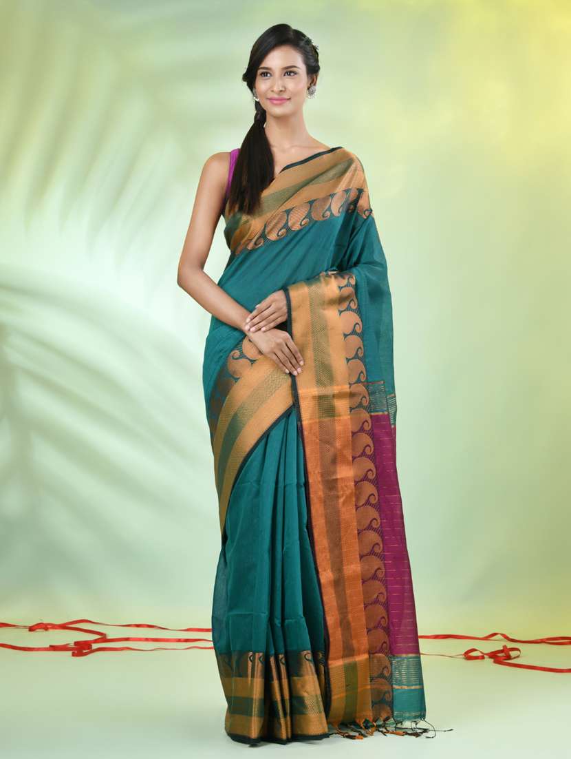 women solid with zari bordered saree with blouse - 21839516 - Standard Image - 1
