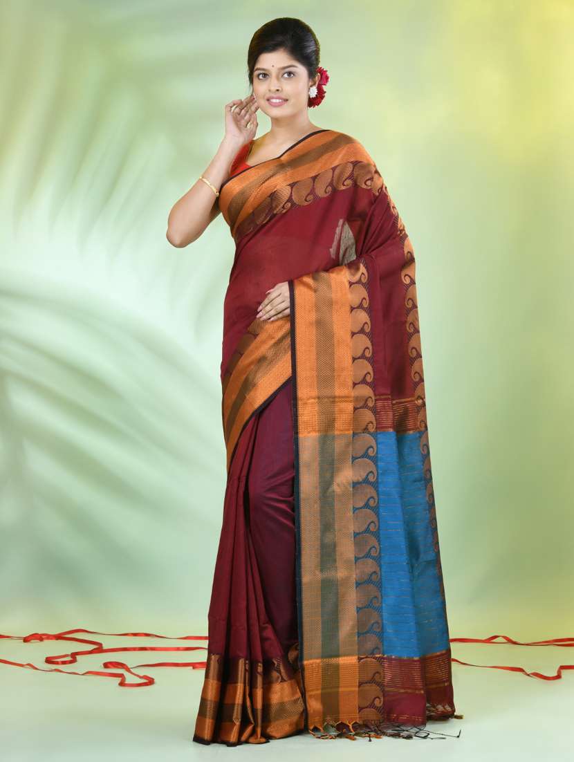 women solid with zari bordered saree with blouse - 21839517 -  Standard Image - 1
