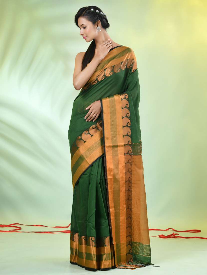 women solid with zari bordered saree with blouse - 21839519 -  Standard Image - 1
