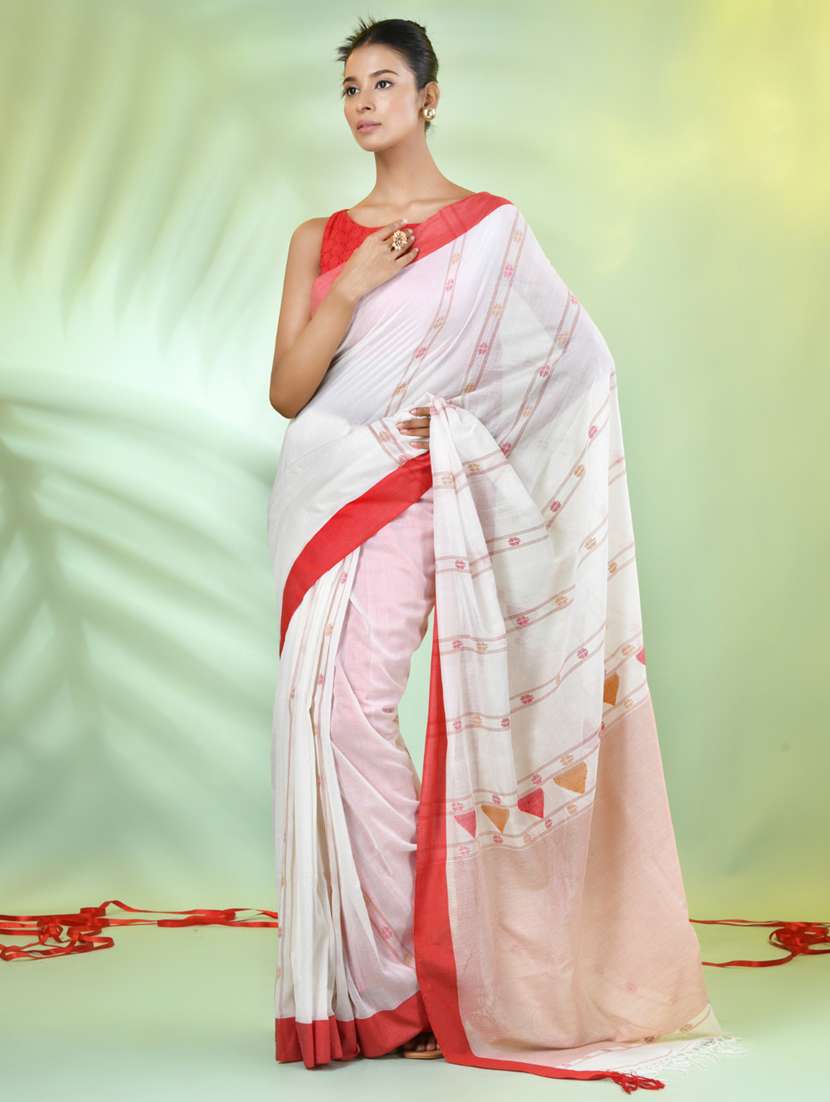 women off white handloom saree with blouse - 21839546 - Standard Image - 1