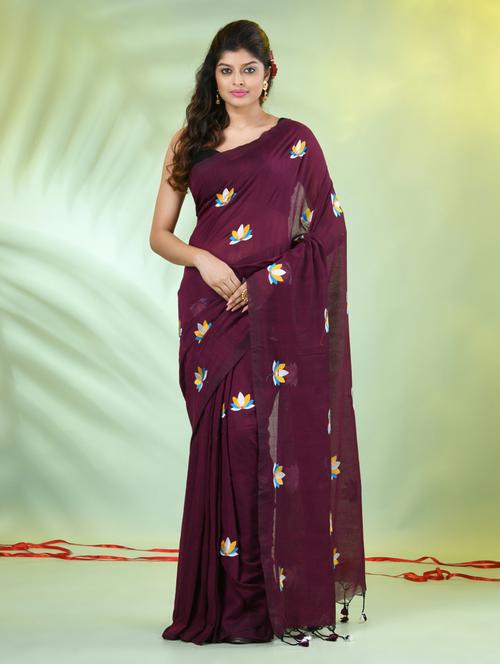 women purple embroidered saree with blouse - 21839560 - Standard Image - 0