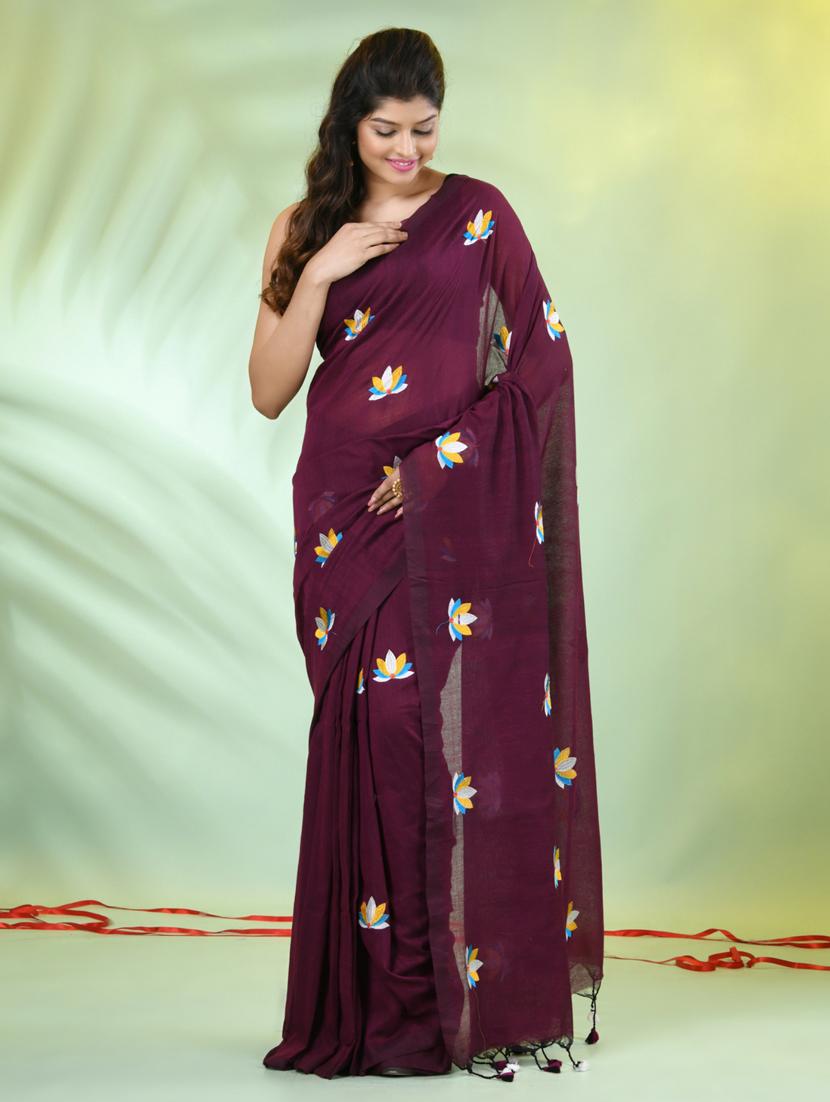 women purple embroidered saree with blouse - 21839560 - Standard Image - 1
