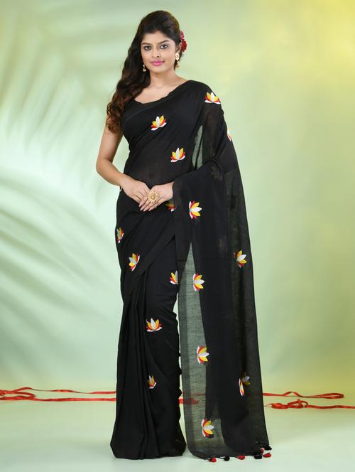 women black embroidered saree with blouse - 21839564 -  Standard Image - 0