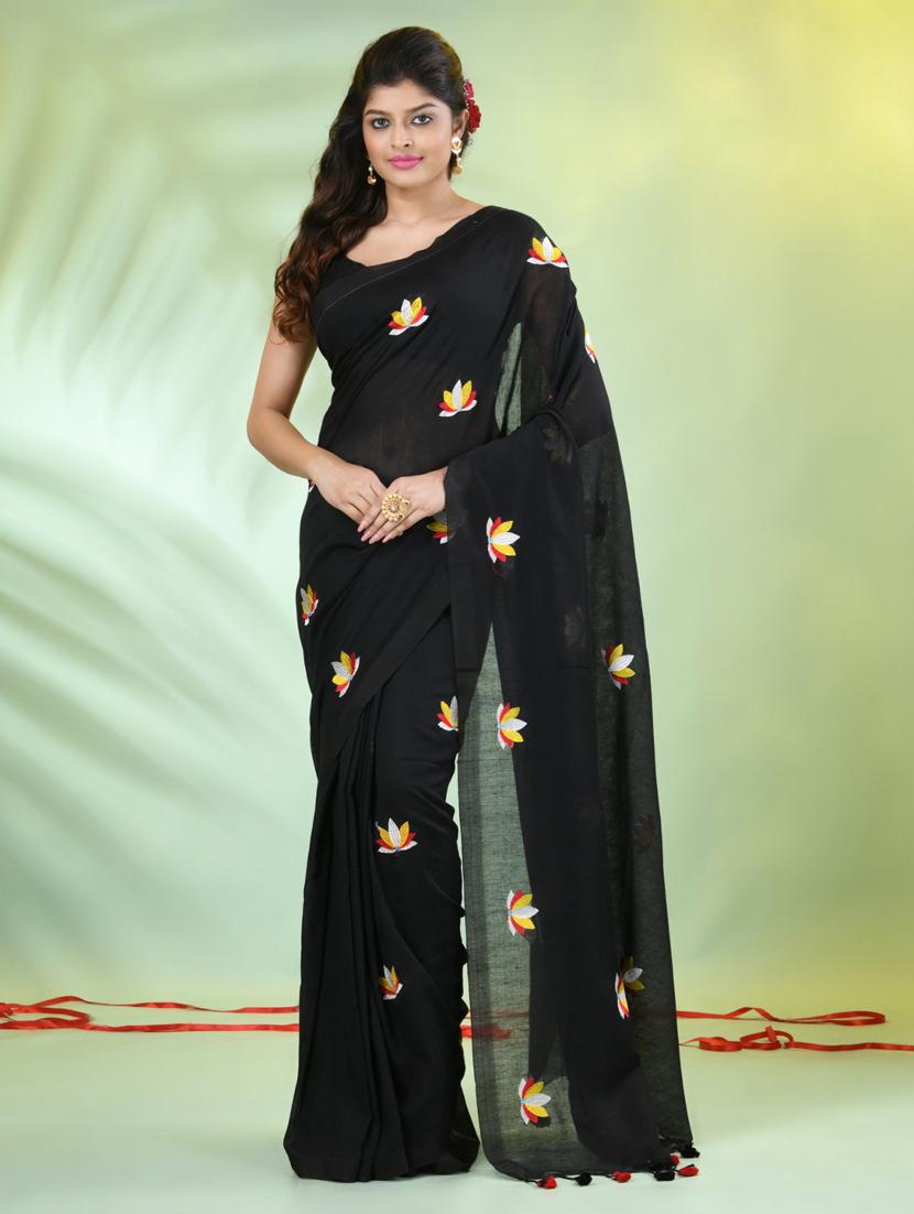 women black embroidered saree with blouse - 21839564 -  Zoom Image - 0