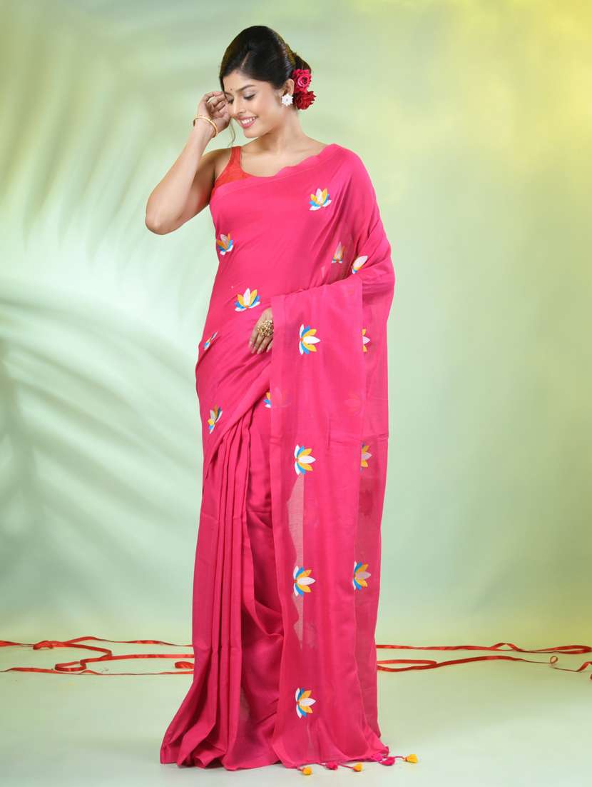 Women Pink Embroidered Saree With Blouse - 21839566 -  Standard Image - 1