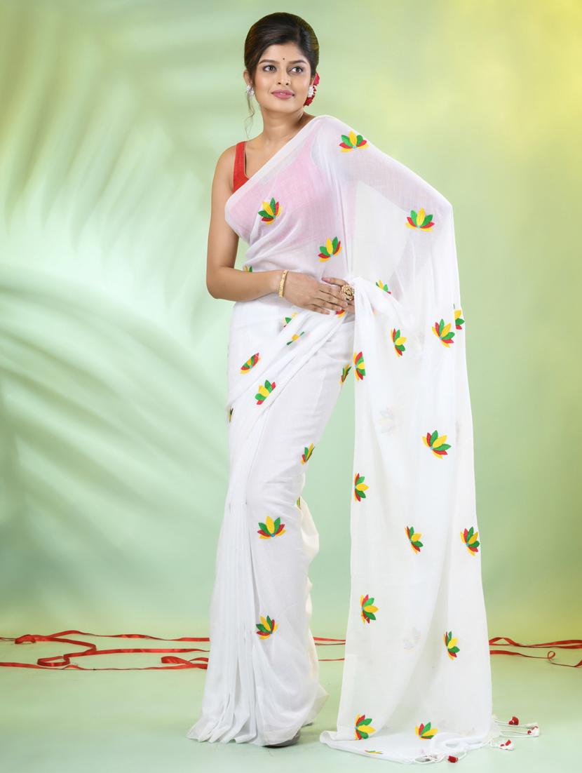 women white embroidered saree with blouse - 21839567 -  Standard Image - 1