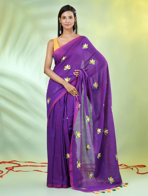women purple embroidered saree with blouse - 21839568 -  Standard Image - 0