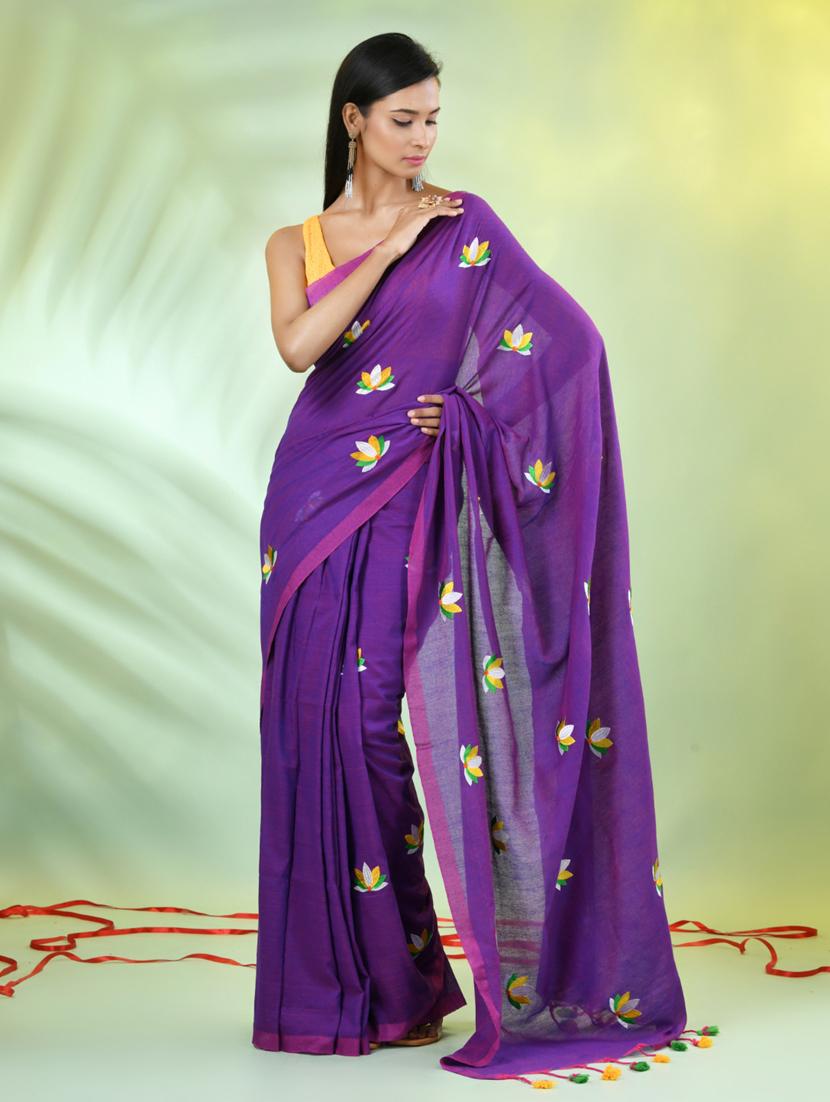 women purple embroidered saree with blouse - 21839568 -  Standard Image - 1