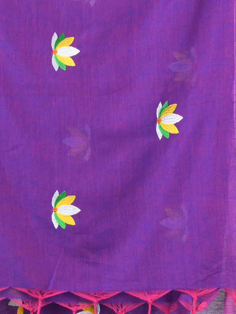 women purple embroidered saree with blouse - 21839568 - Standard Image - 4