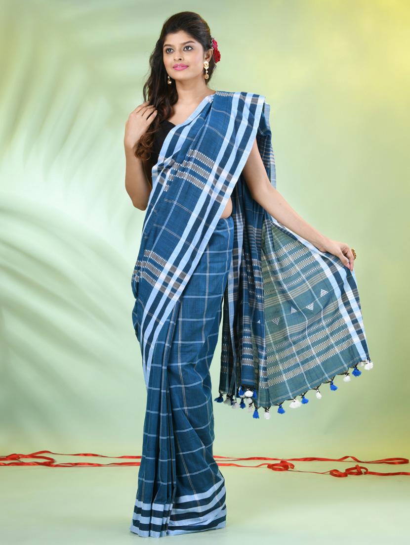 women checkered handloom saree with blouse - 21839570 - Standard Image - 1