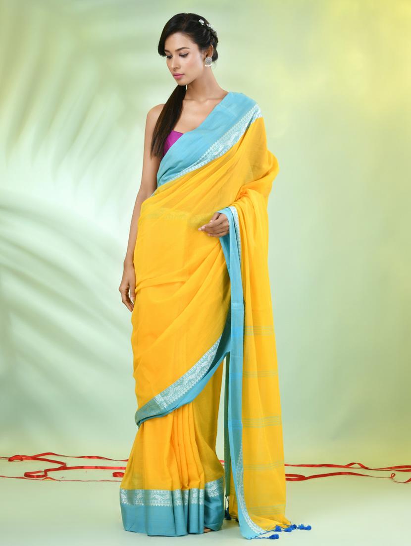 women yellow handloom saree with blouse - 21839574 -  Standard Image - 1