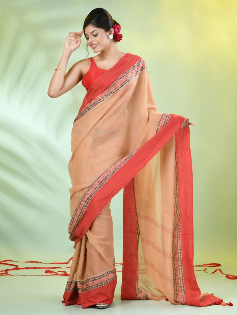 women beige handloom saree with blouse - 21839575 - Standard Image - 1