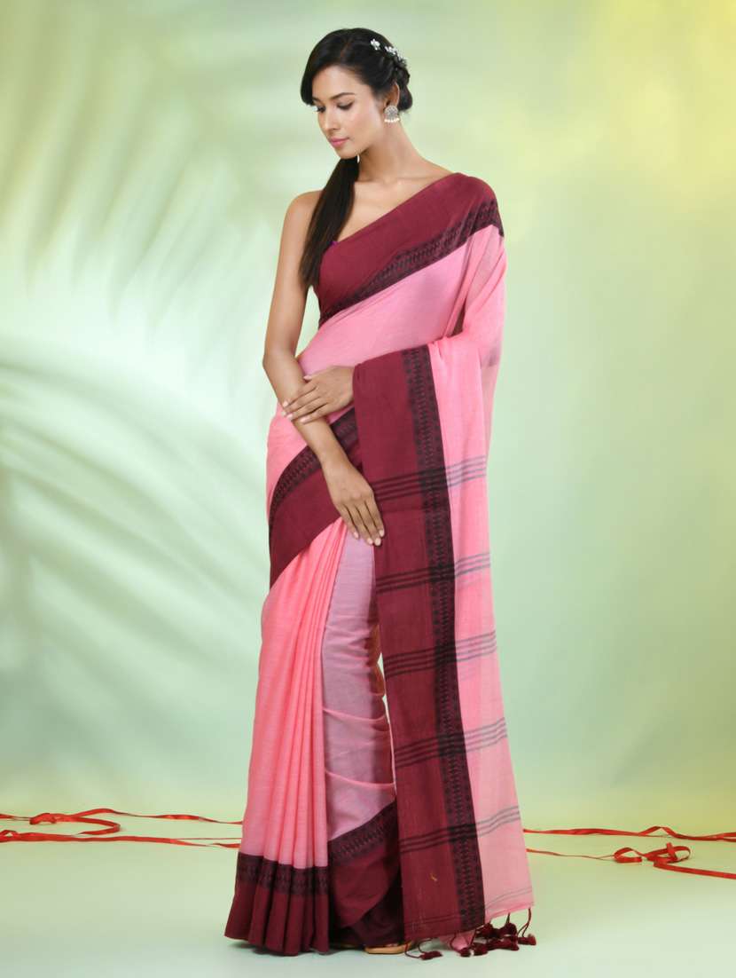 women pink handloom saree with blouse - 21839576 -  Standard Image - 1