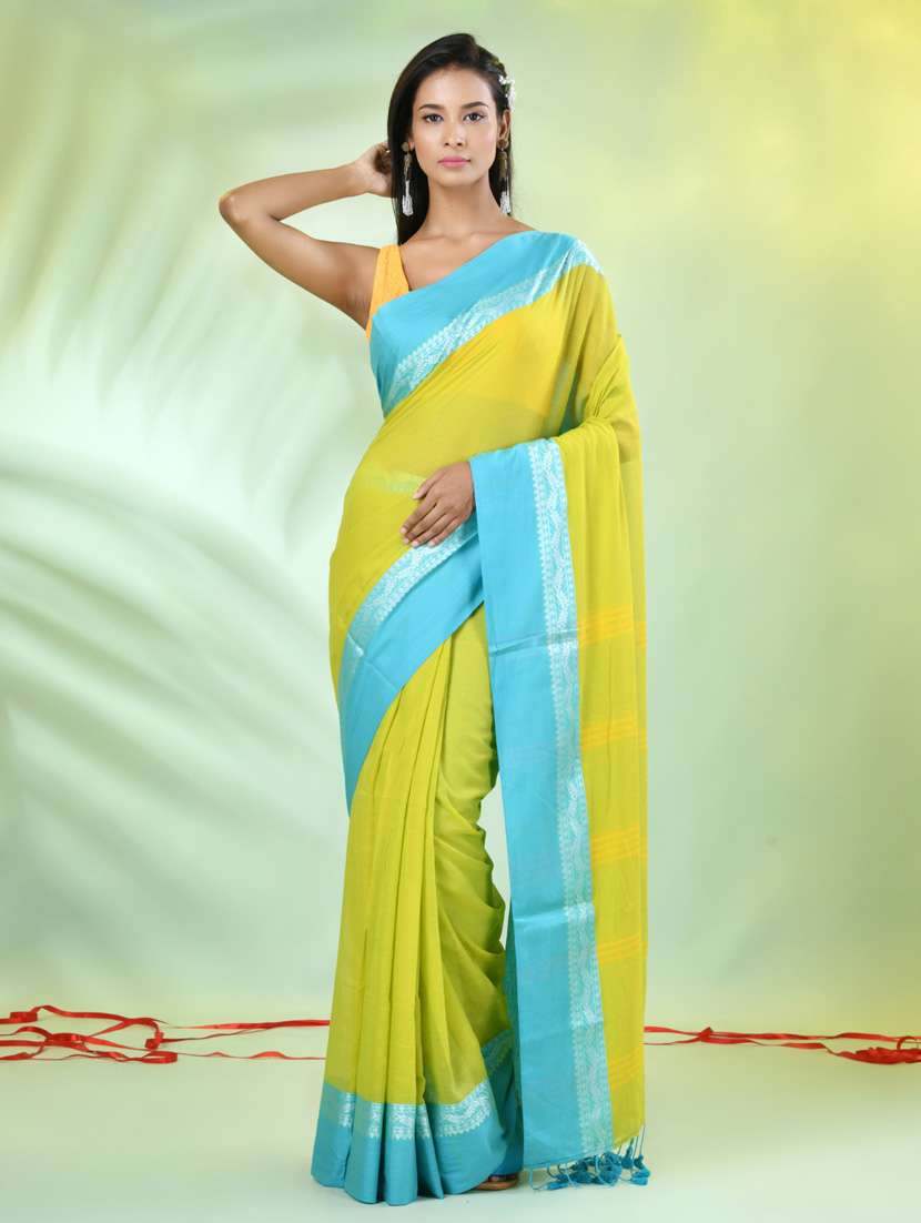 women lime handloom saree with blouse - 21839577 -  Standard Image - 1
