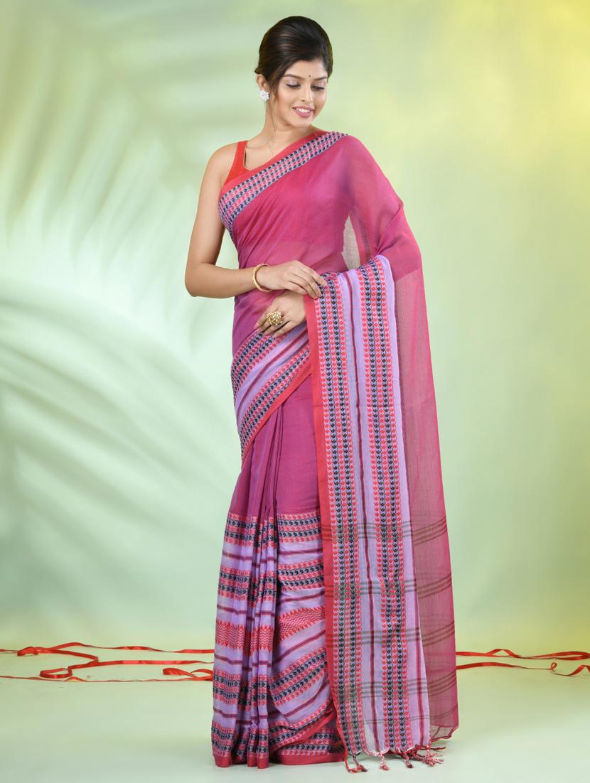 women purple handloom saree with blouse - 21839580 - Standard Image - 1