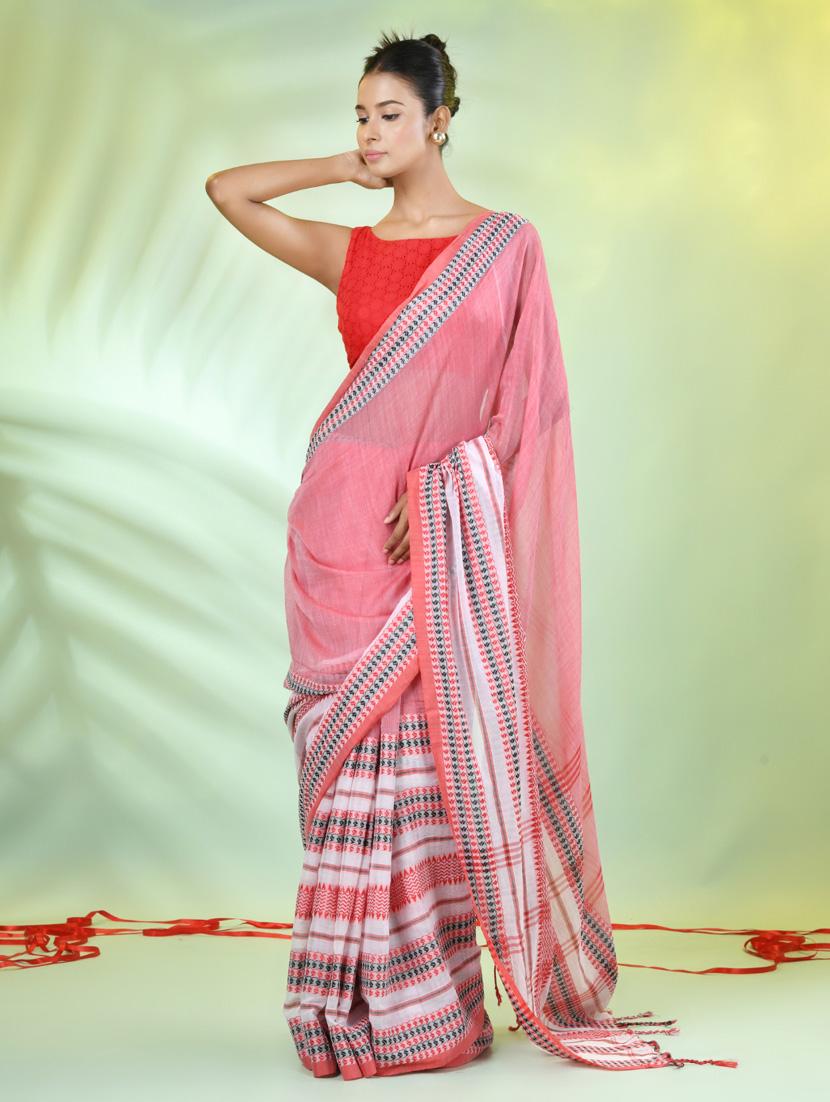 women pink handloom saree with blouse - 21839581 - Standard Image - 1