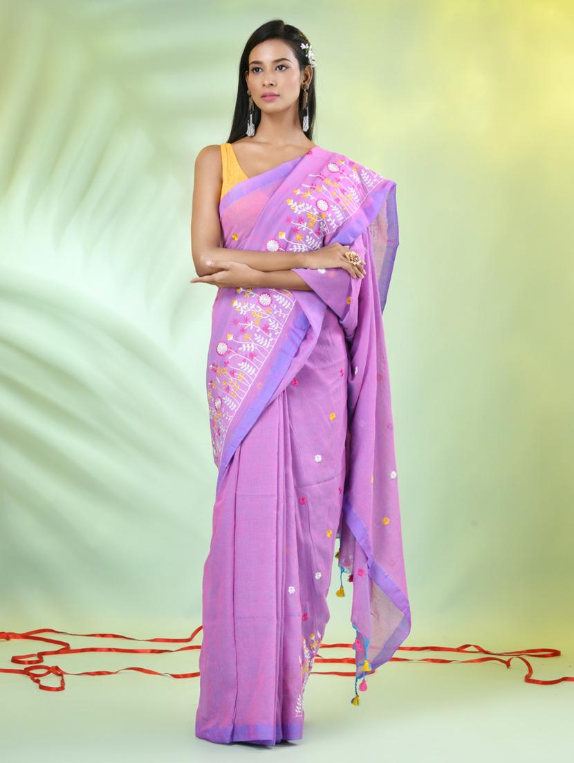 women lavender embroidered saree with blouse - 21839583 - Standard Image - 1