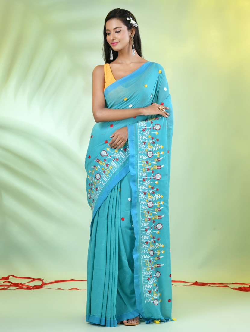 women light blue embroidered saree with blouse - 21839585 -  Standard Image - 1