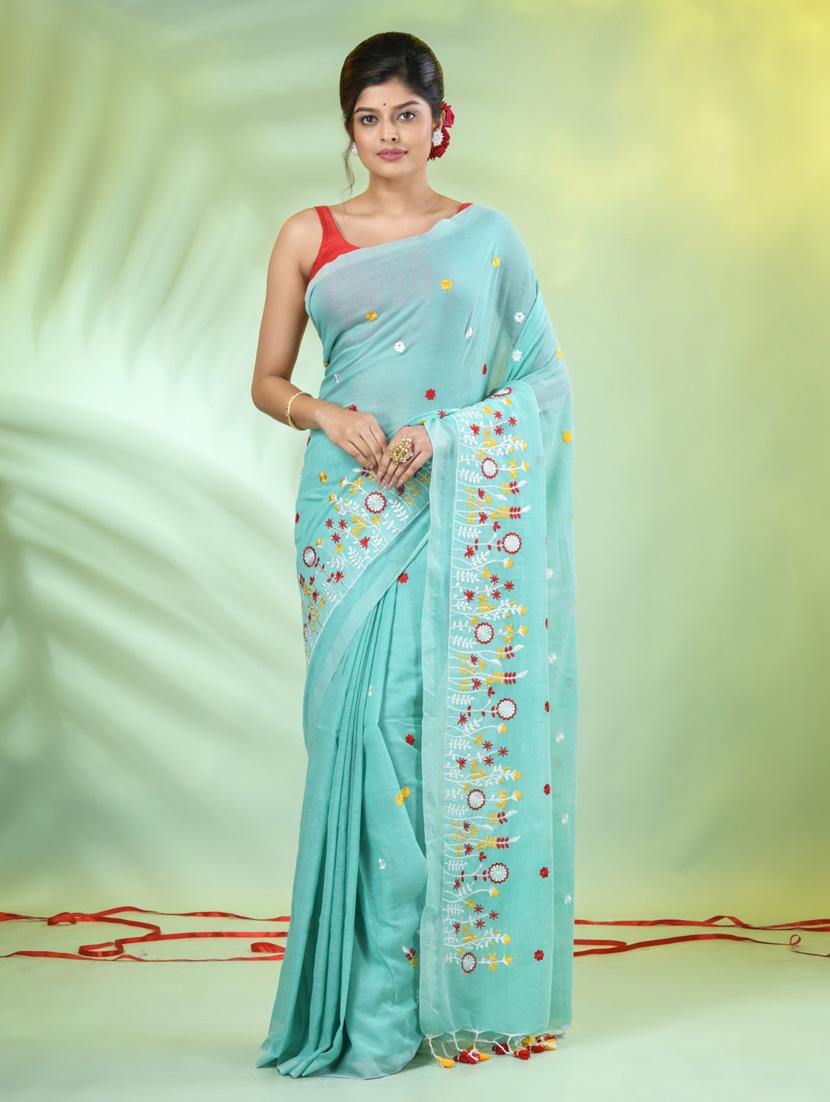 women light blue embroidered saree with blouse - 21839588 - Standard Image - 1
