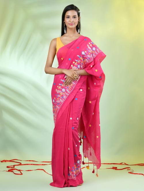 women pink embroidered saree with blouse - 21839593 -  Standard Image - 0