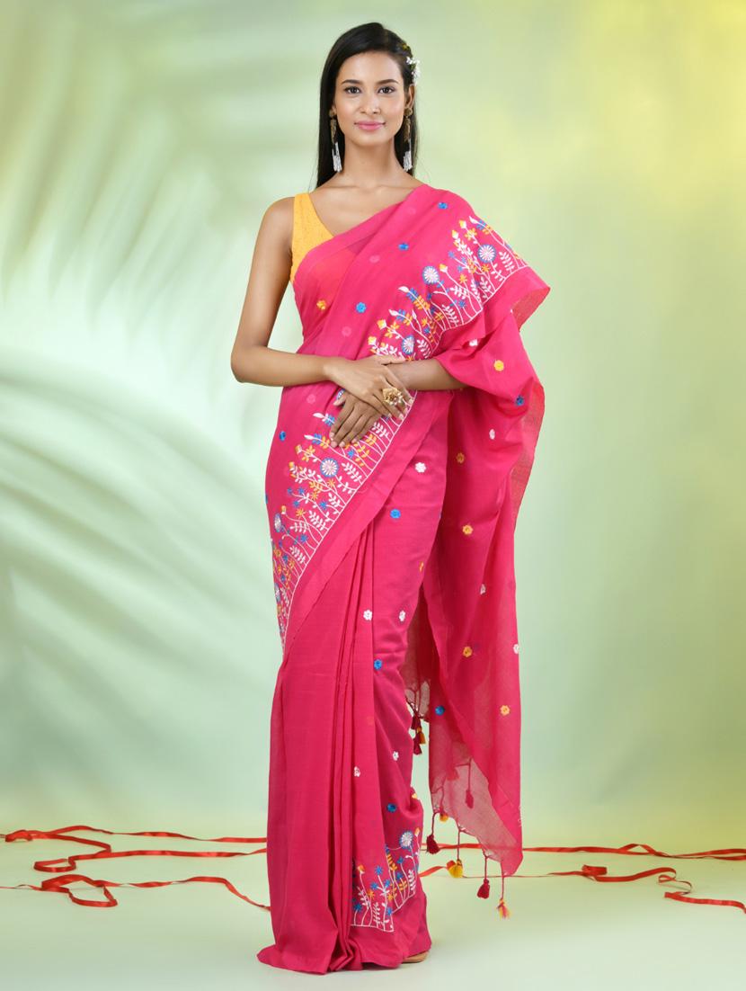 women pink embroidered saree with blouse - 21839593 -  Zoom Image - 0
