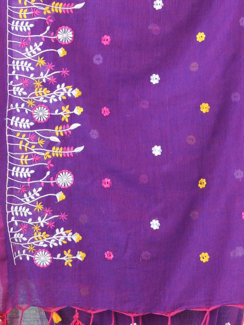 women purple embroidered saree with blouse - 21839595 -  Standard Image - 4