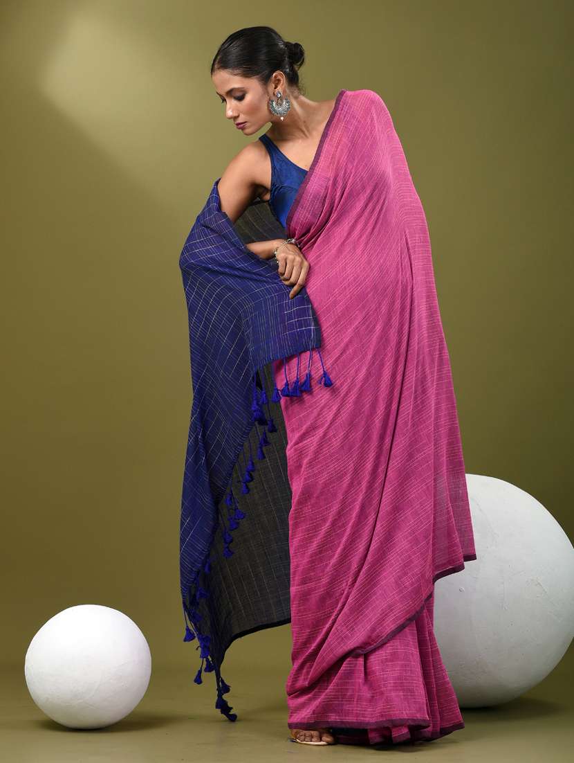 women pink handloom saree with blouse - 21839771 -  Standard Image - 1
